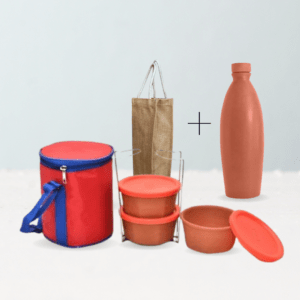 Clay Bottle and Lunch Box with Cover | Earthenware